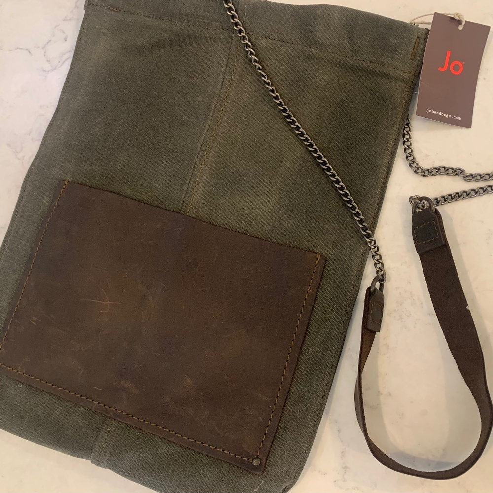 Anthropologie JO Bag Industrial Canvas Distressed Leather Chain Satchel WAY COOL